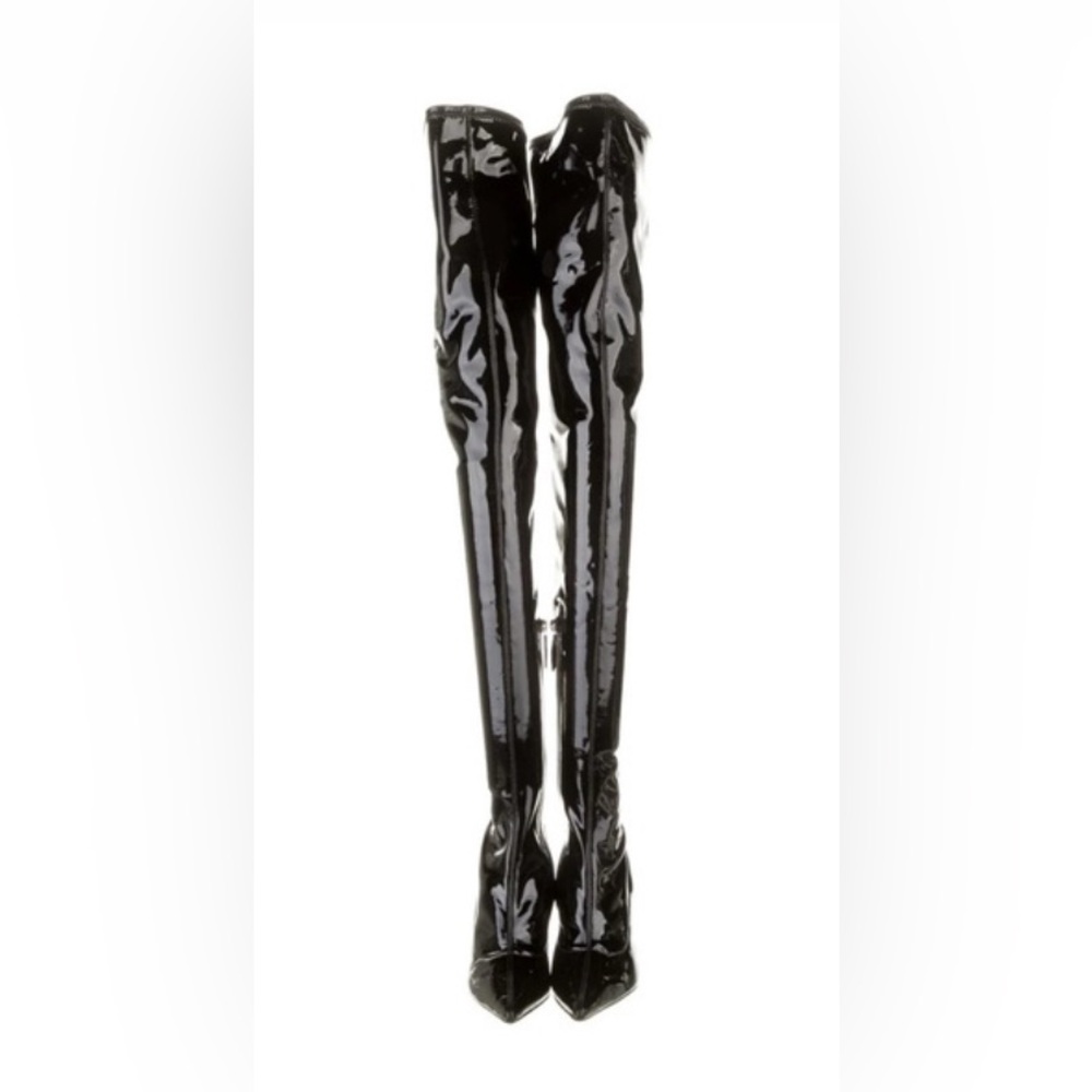 Amina Muaddi Begum Patent Leather Over-the-Knee Stiletto Boots in Black Size 40